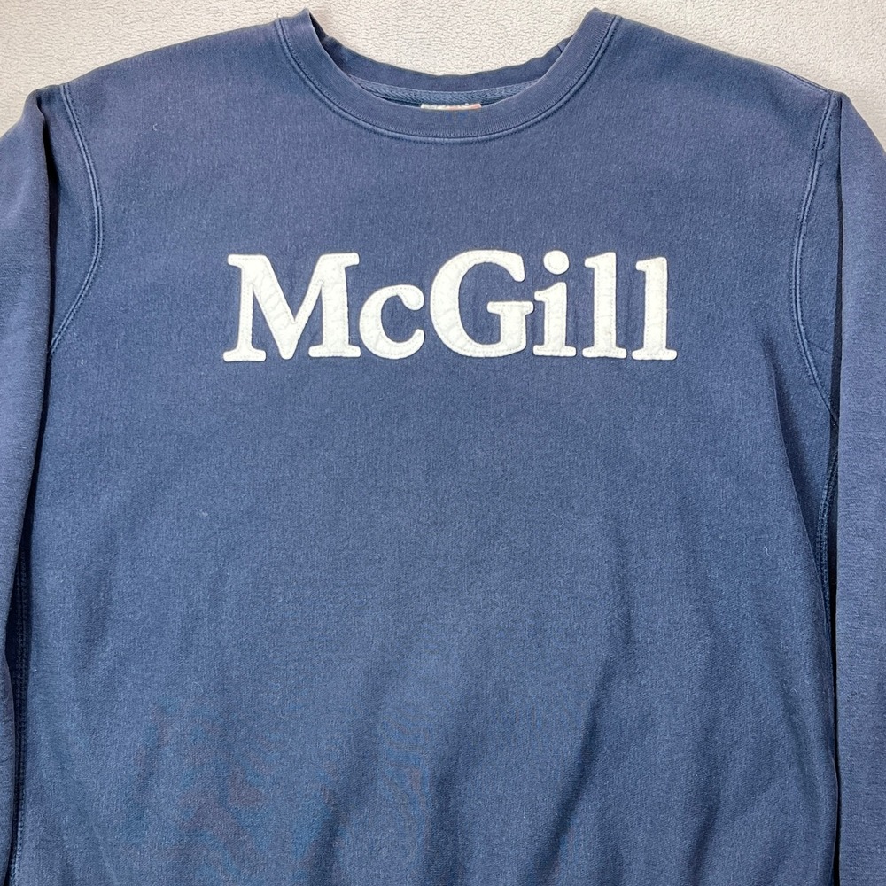 Vintage 90s McGill University Pro-Weave Sweatshirt Mens L Navy Distressed